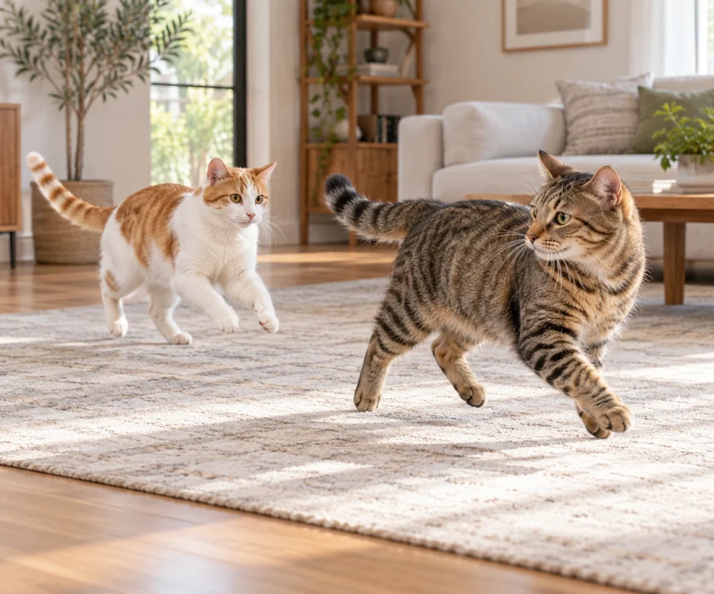 Two cats taking part in mutual play, helping explain are my cats playing or fighting