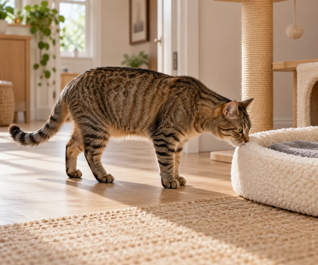 How to introduce cats by letting one cat explore the other cat's space and scent