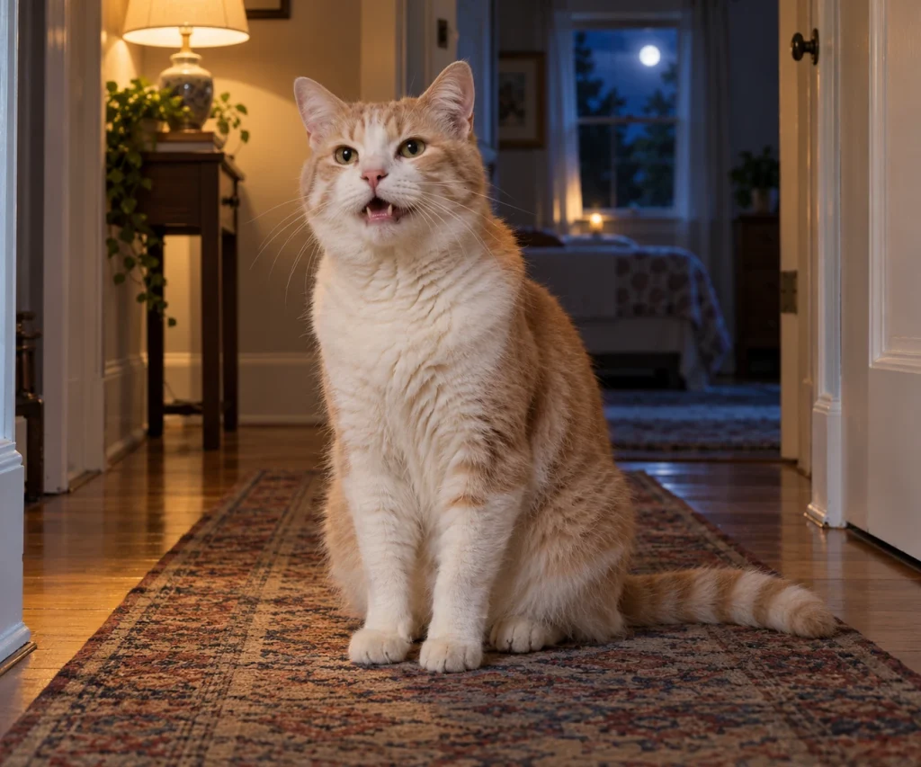 Senior cat vocalizing inside the home at night when owners ask why does my cat meow so much