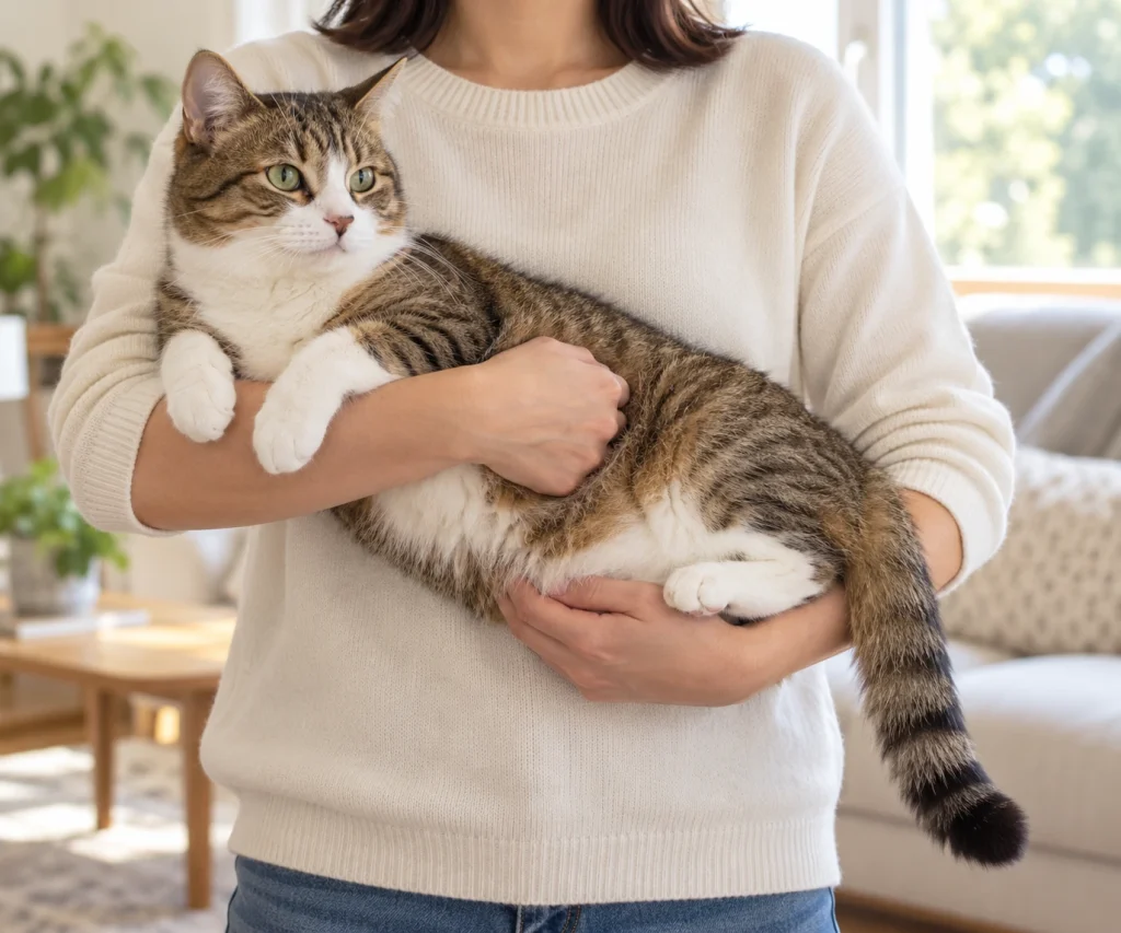 How to pet a cat and hold it safely with its body fully supported