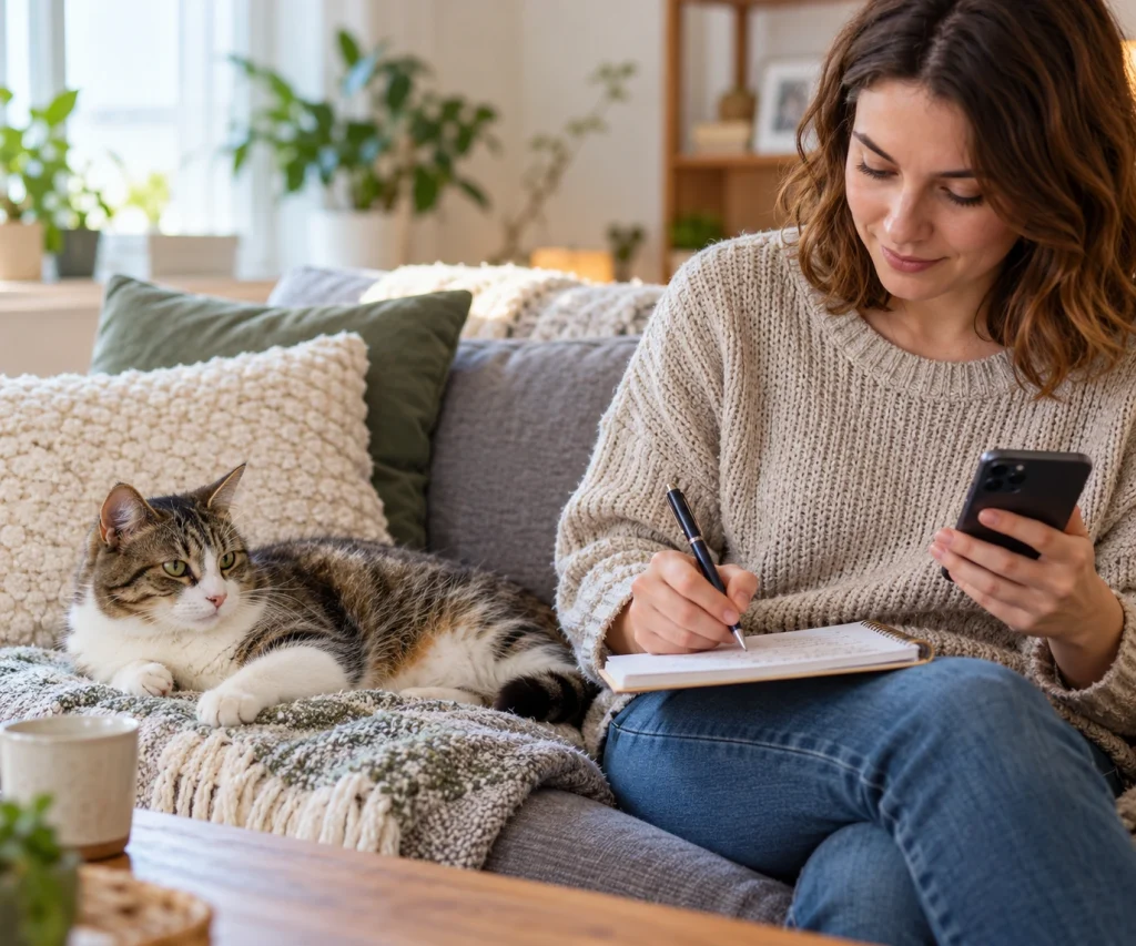 Owner keeping a health diary to help a veterinarian assess seizures in cats