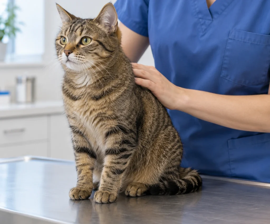 Veterinarian gently examining a vocal cat to investigate why does my cat meow so much