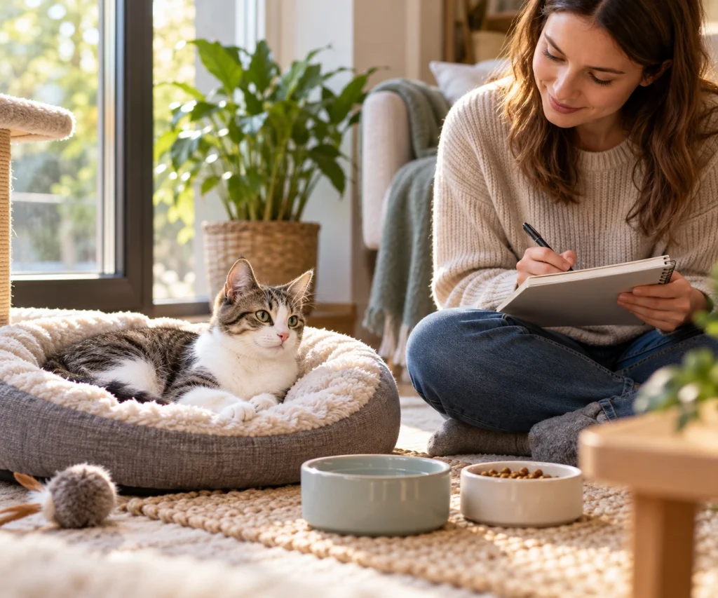 Young cat resting in a comfortable home environment with supportive care during recovery from FIP in cats