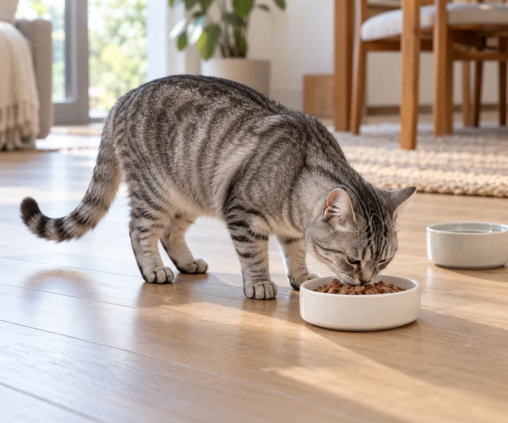 Raw food diet for cats compared with a safer cooked wet food alternative