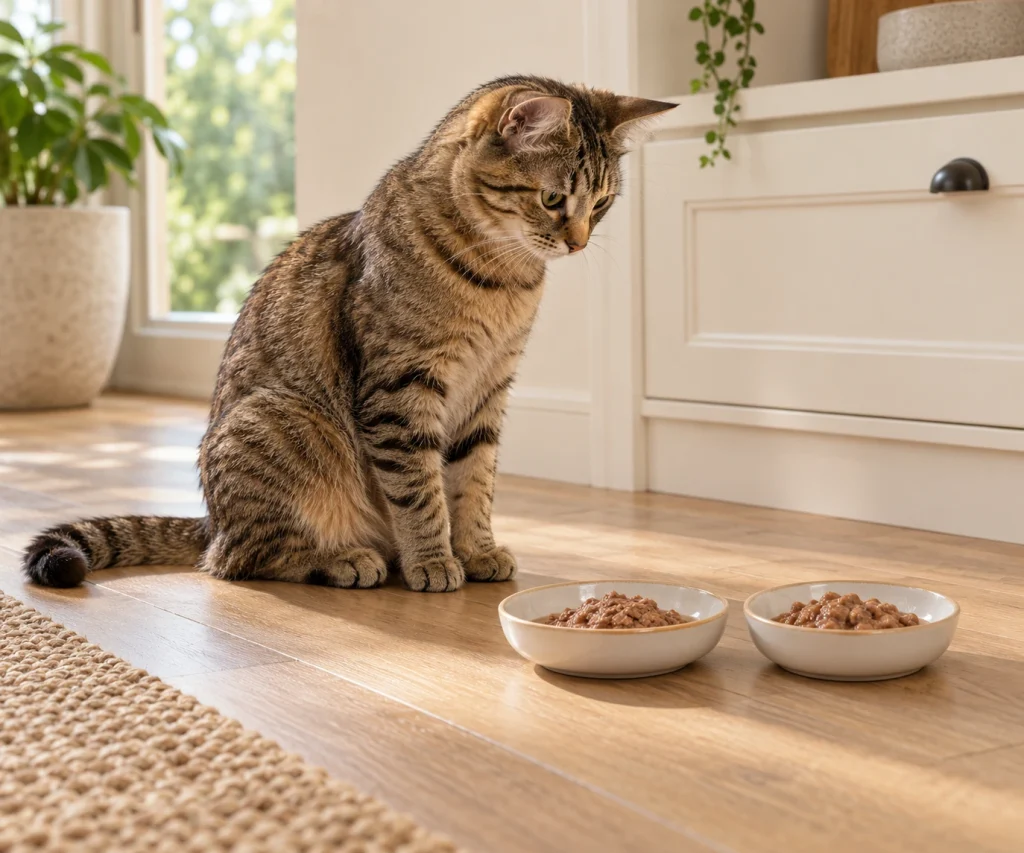 What to feed a kitten when gradually transitioning toward adult cat food